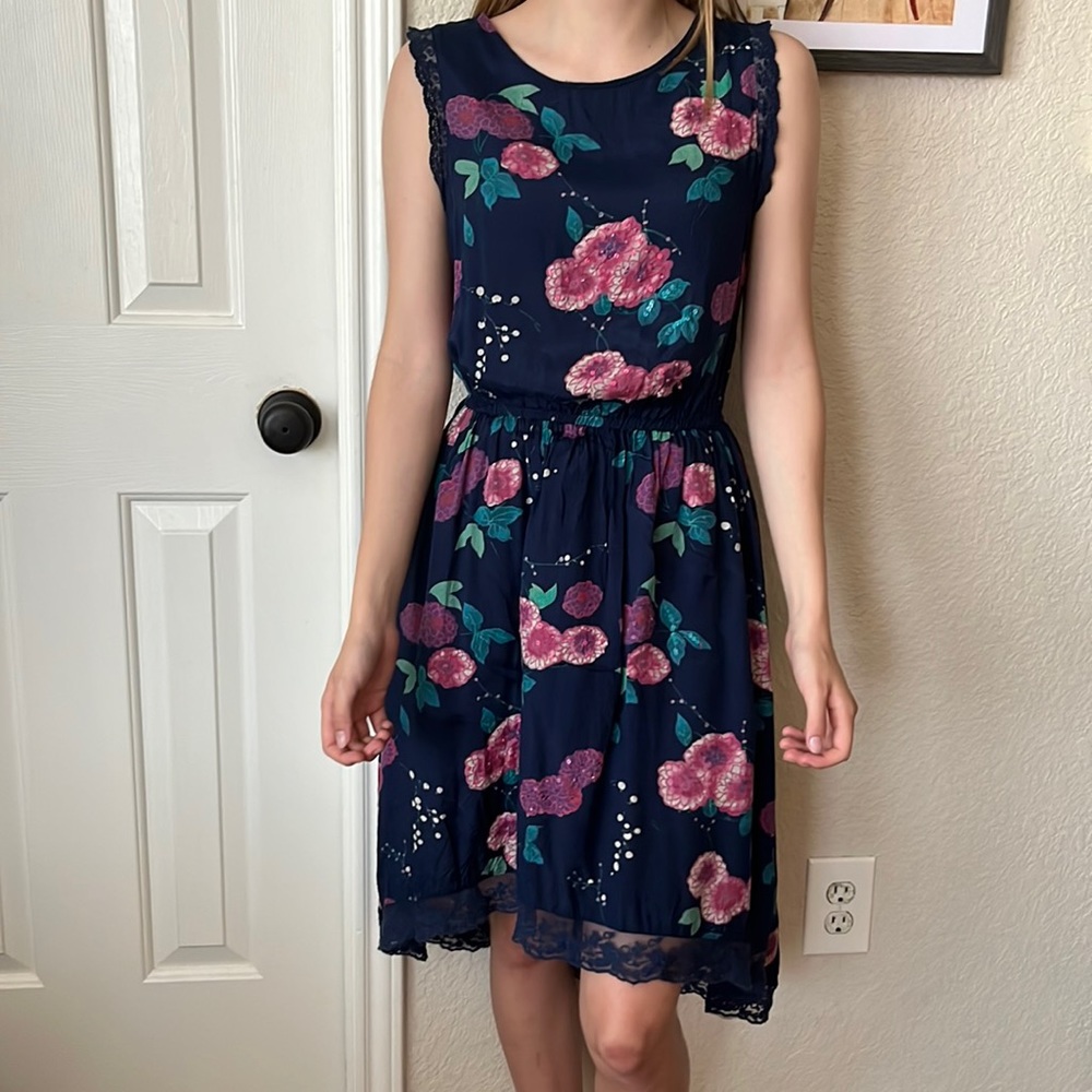 Navy floral high-low dress